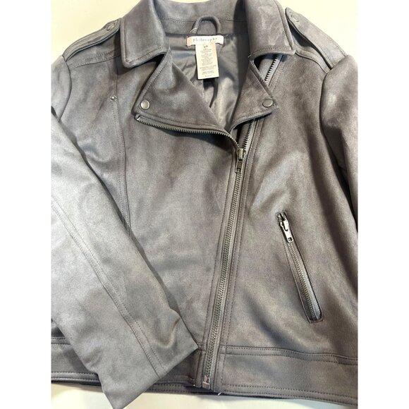 Philosophy Gray Faux Suede Moto Jacket L/G With Zipper Pockets & Snap Details - Picture 6 of 8